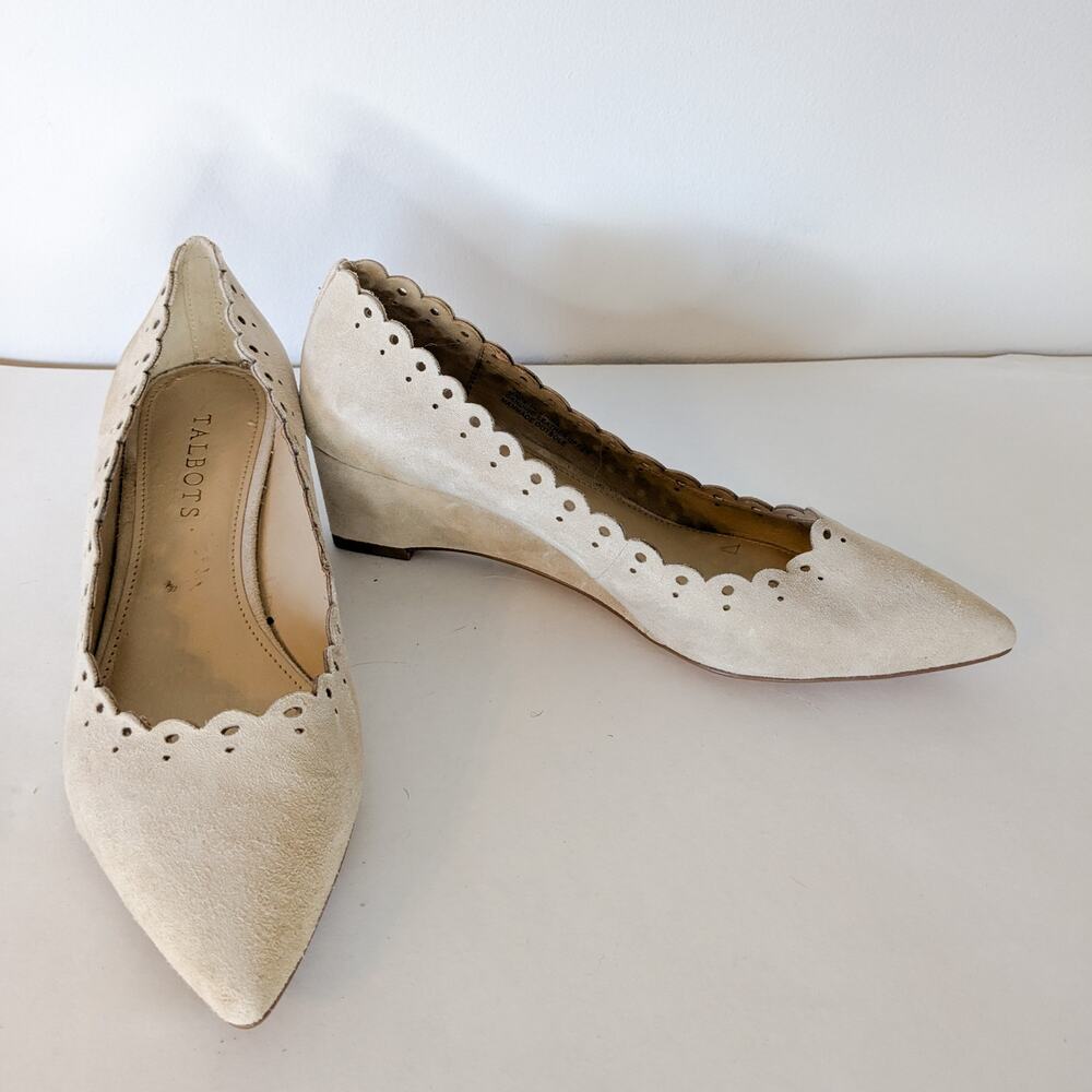 Talbots suede beige wedges, size 7